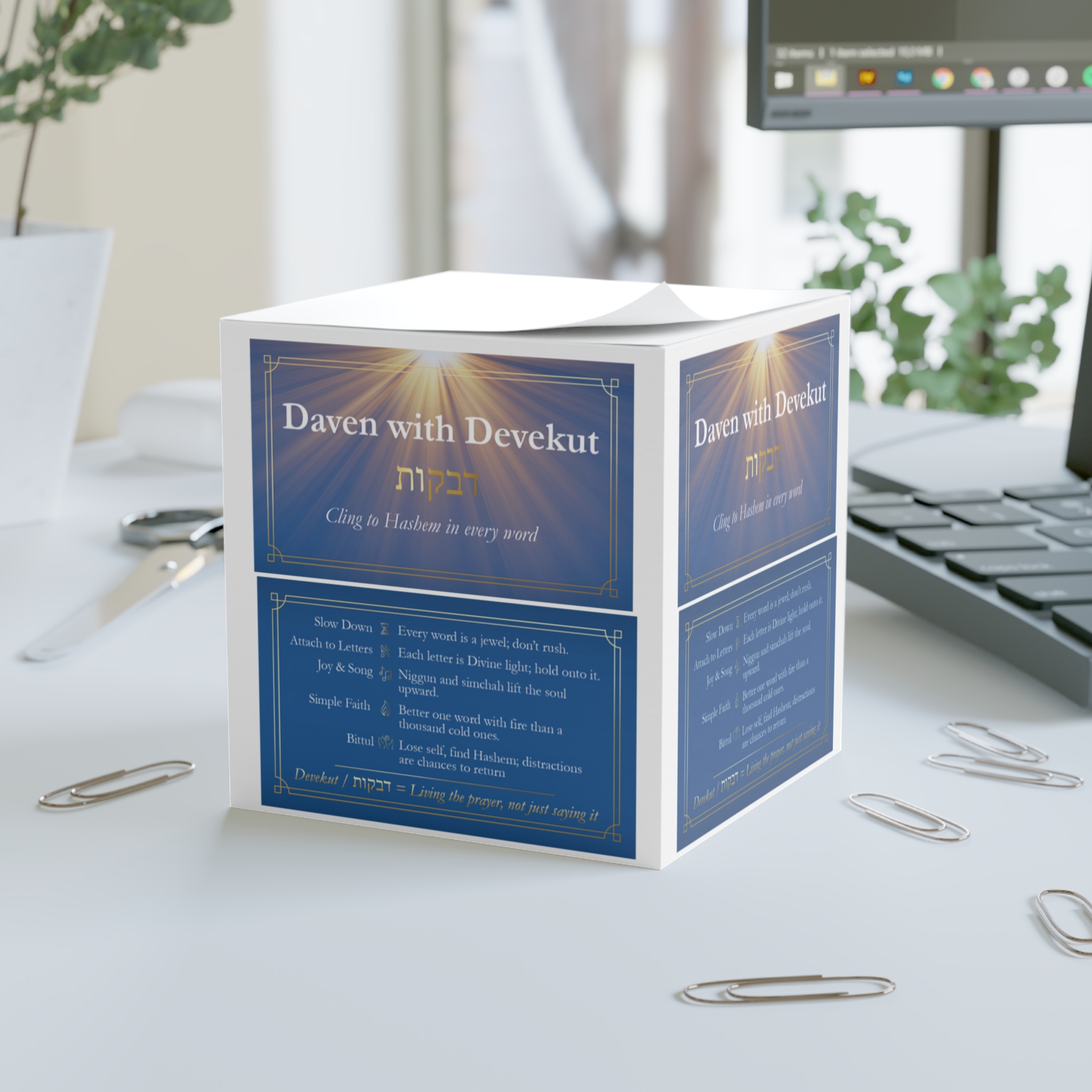 Daven with Deveikut Note Cube — Jewish Prayer Reminder Sticky Notes