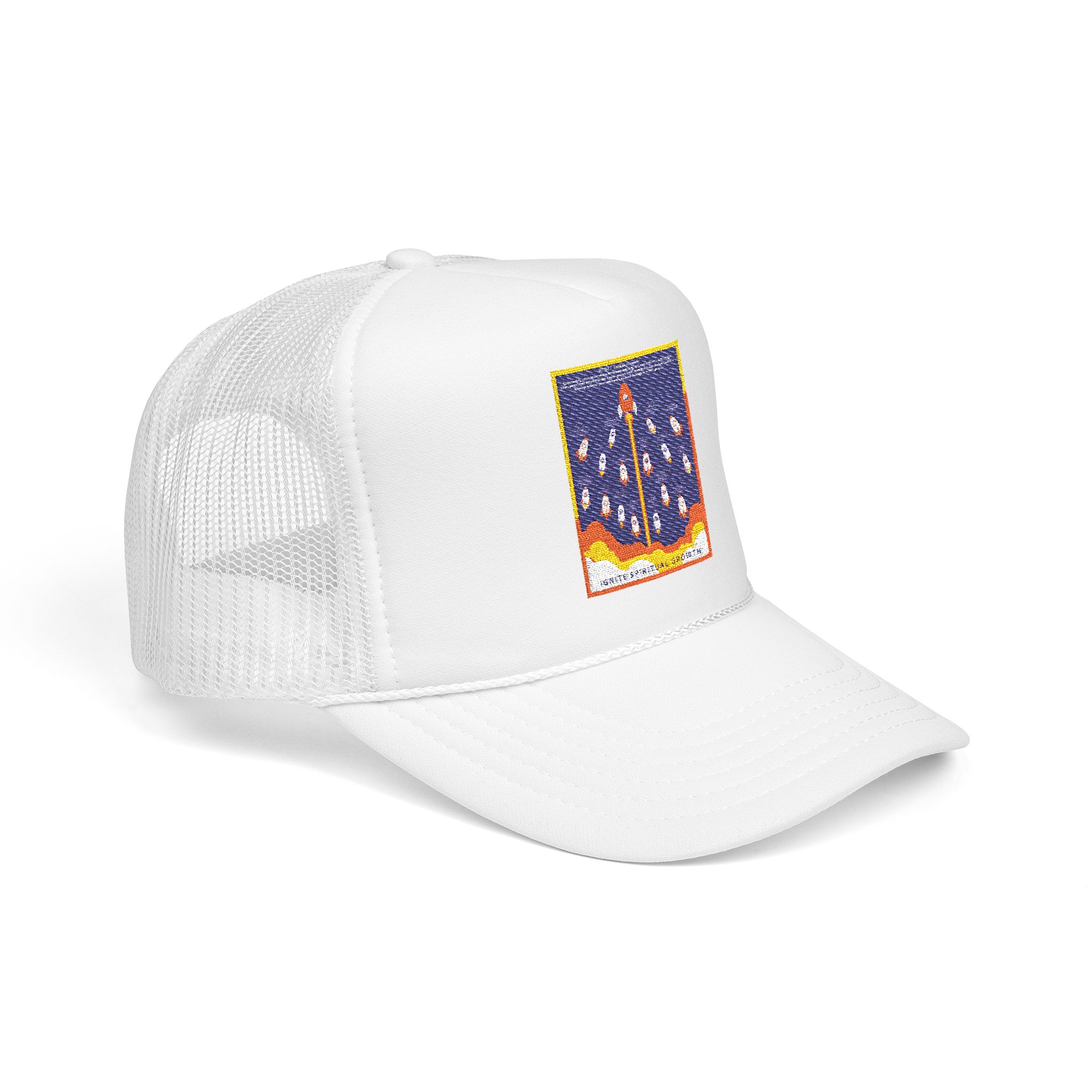 Rocket Launch Embroidered Trucker Hat — Retro Space Patch Foam Cap - Image 4